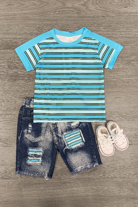 Laced-Up DressBlue & Yellow Stripe Denim Short Set