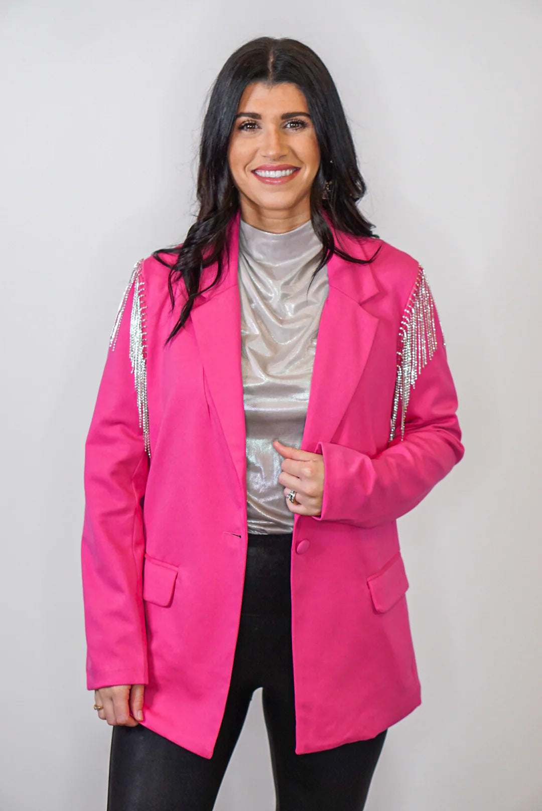 Bridesmaid DressCrystal Fringe Hot Pink Blazer