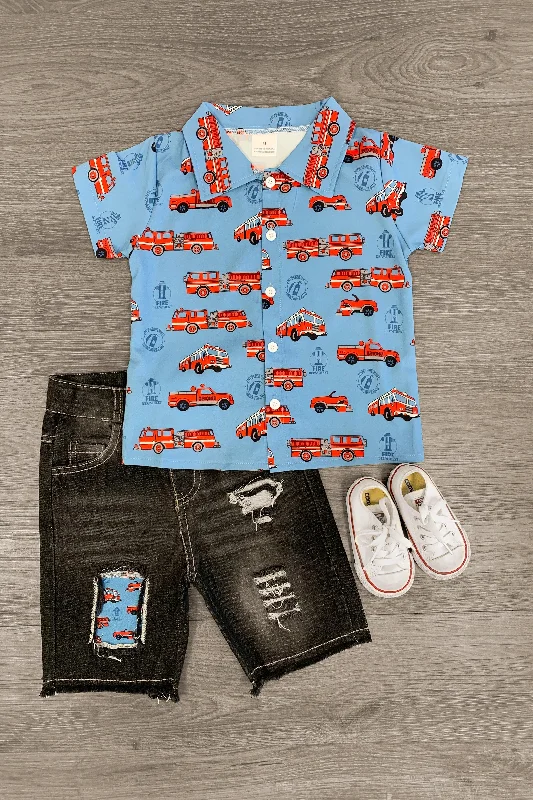 women's halter dressesFiretruck Distressed Denim Short Set