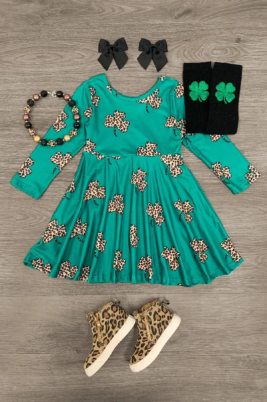 women's high-low dressesGreen Leopard Shamrock Dress