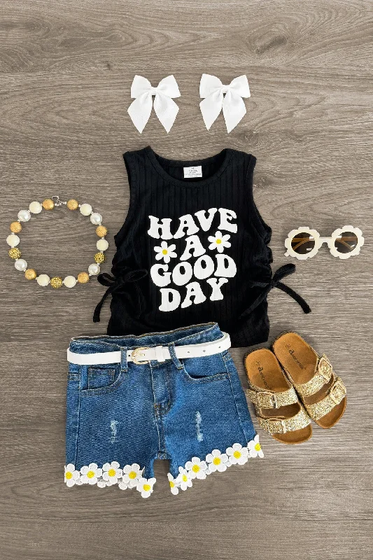 Peplum Dress"Have A Good Day" Daisy Denim Short Set