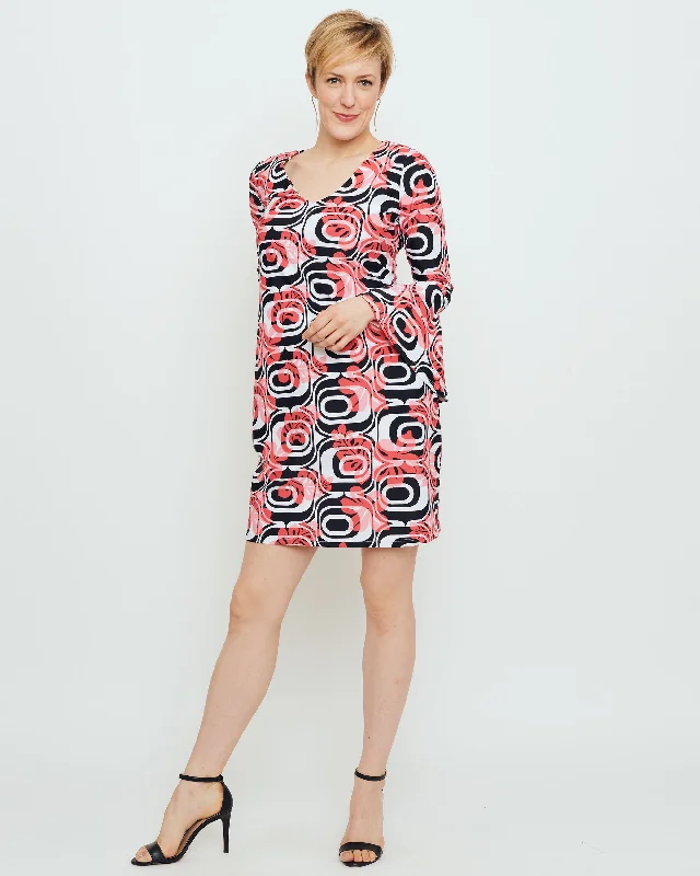 Jersey DressLeyte Bell Sleeve Dress in Coral Optic Hibiscus