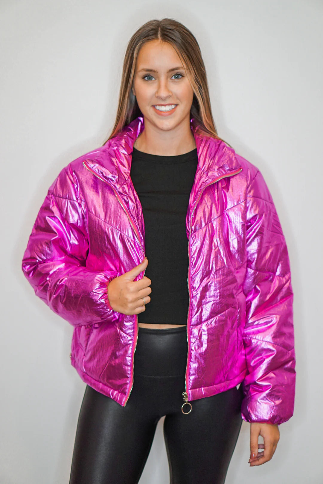 women's boho dressesMetallic Trends Magenta Puffer Jacket