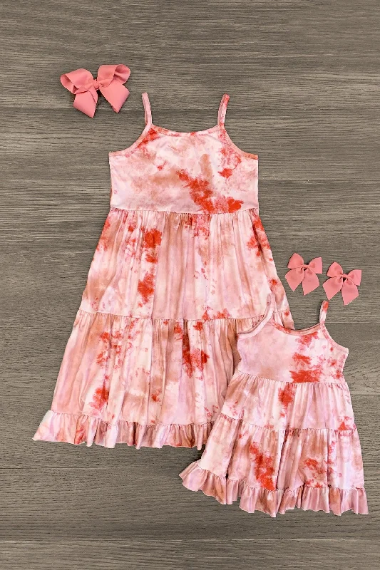 women's ruffle dressesMom & Me - Pink Tie Dye Tank Dress