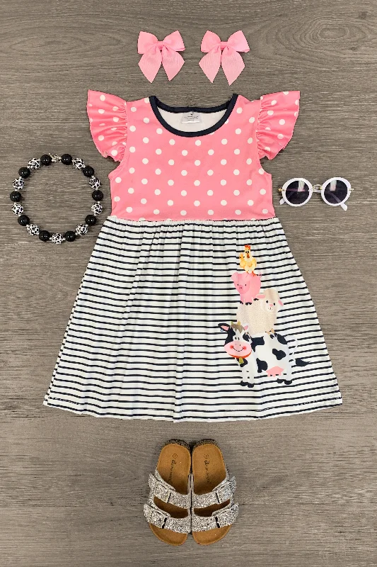 Flowy DressPink Striped Barn Yard Friends Dress