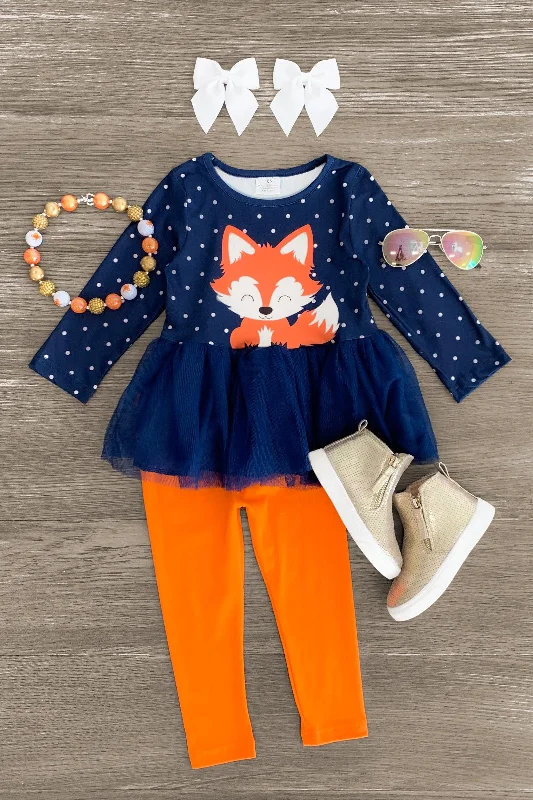 Long-Sleeve DressPolka Dot Fox Tutu Legging Set