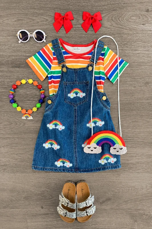 women's vintage dressesRainbow Stripe Overall Dress Set