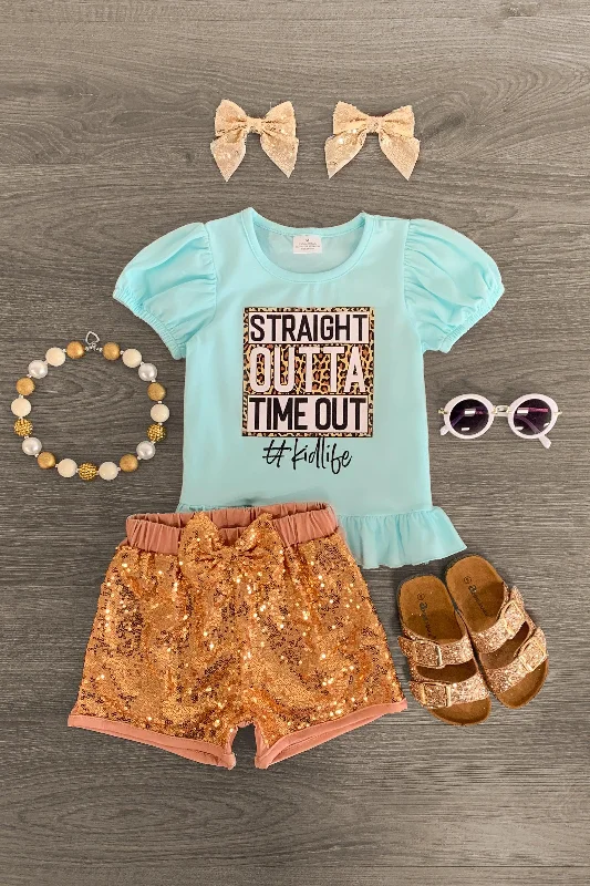 women's shift dresses"Straight Outta Time Out" Sequin Short Set