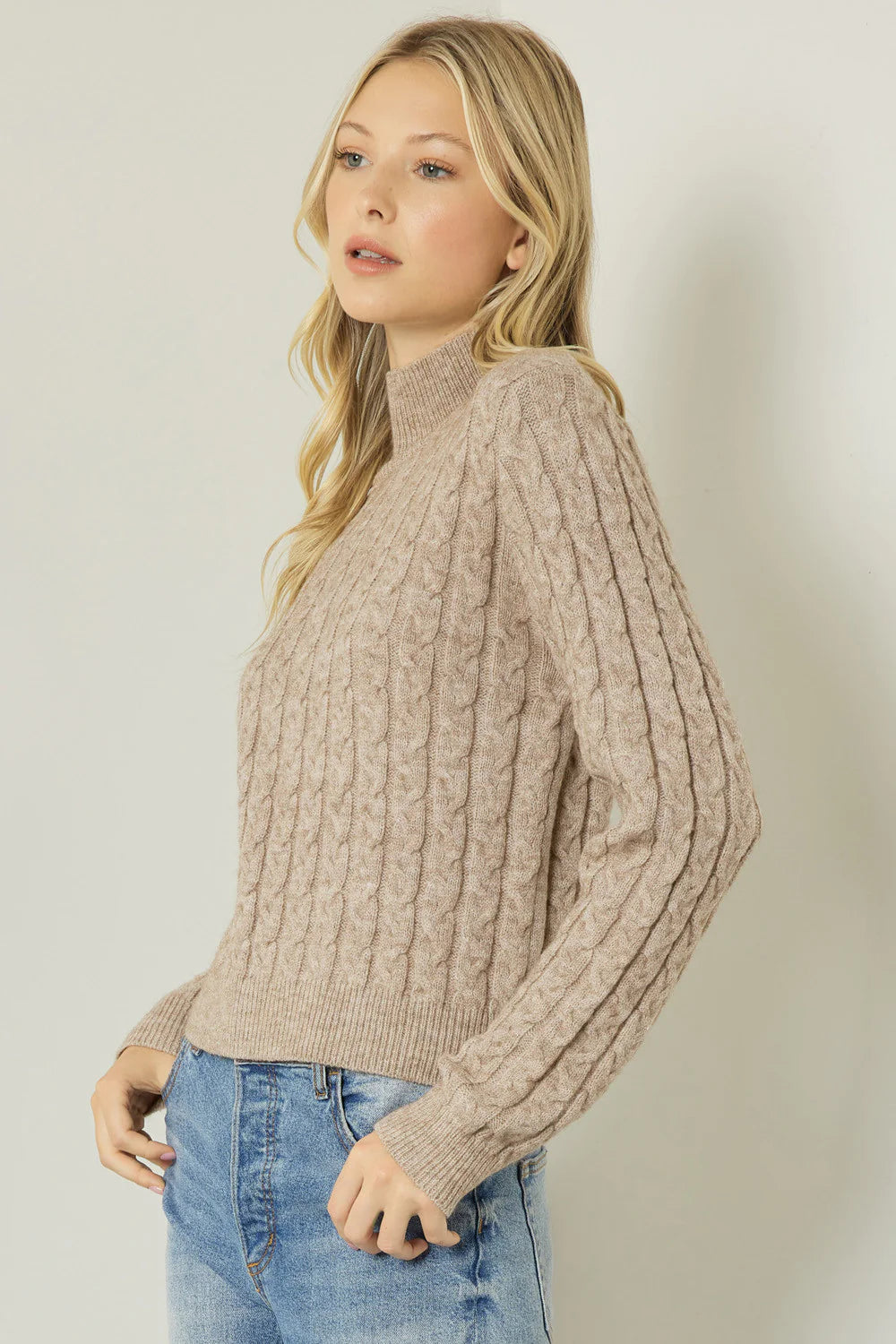 women's stylish dressesSimplicity Taupe Cable Knit Sweater