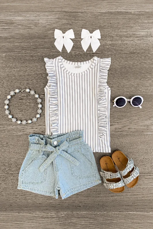 Neon DressWhite & Gray Striped Denim Short Set