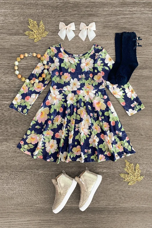 Denim DressWhite & Pink Floral Navy Dress