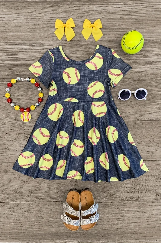 women's minimalist dressesYellow & Dark Grey Softball Dress