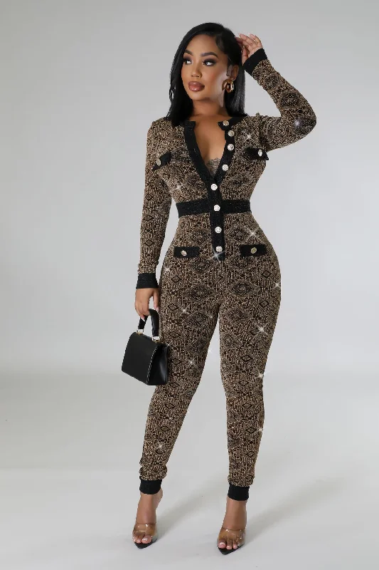 women's jumpsuits with metallic finishesFall Strolls Jumpsuit