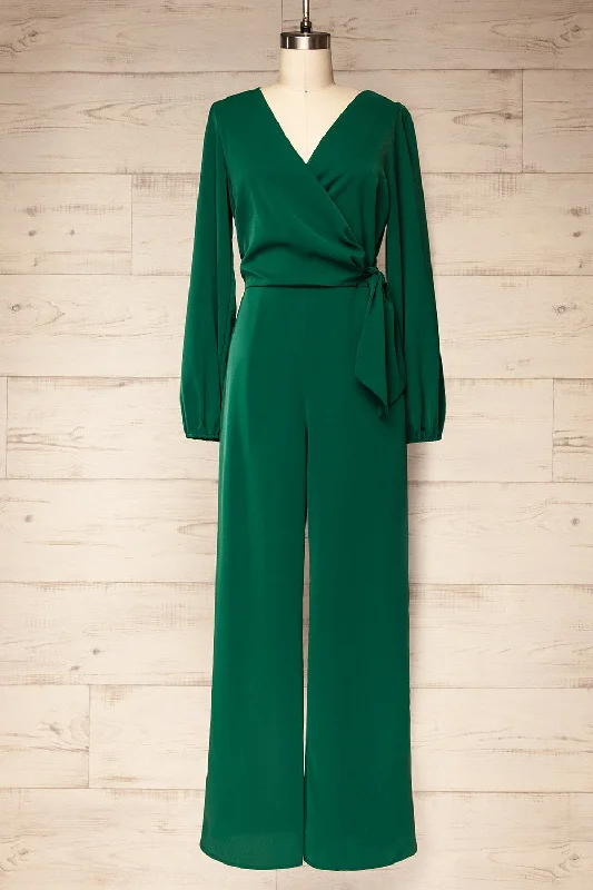 women's formal jumpsuitsNantwich Green | Silky Long-Sleeved Jumpsuit