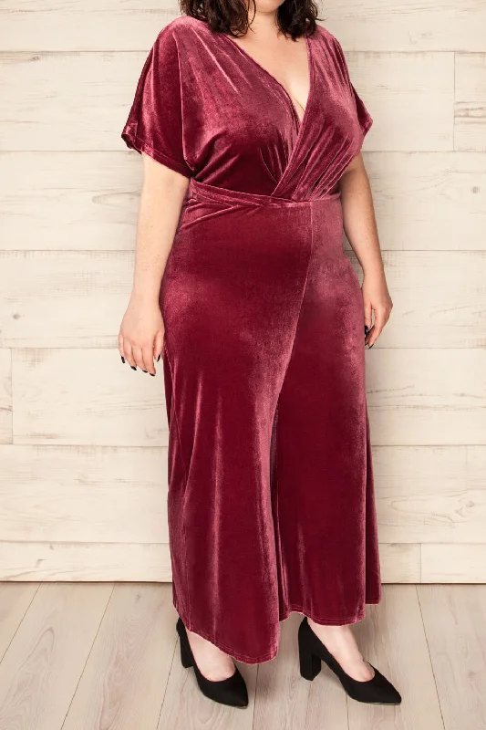 women's jumpsuits made of laceTonnara Mauve | Plus Size Wide Leg Velvet Jumpsuit