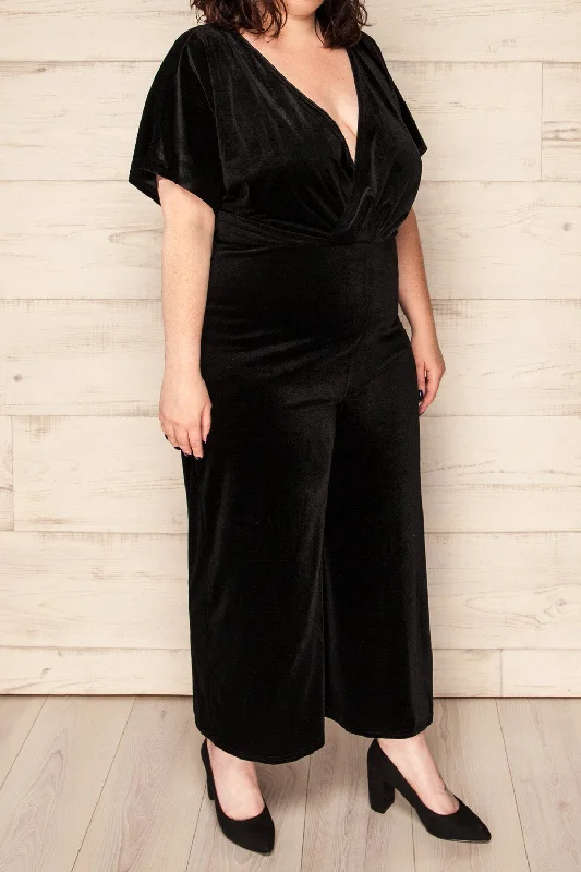 women's jumpsuits for machine-washable fabricsTonnara Black | Plus Size Wide Leg Velvet Jumpsuit