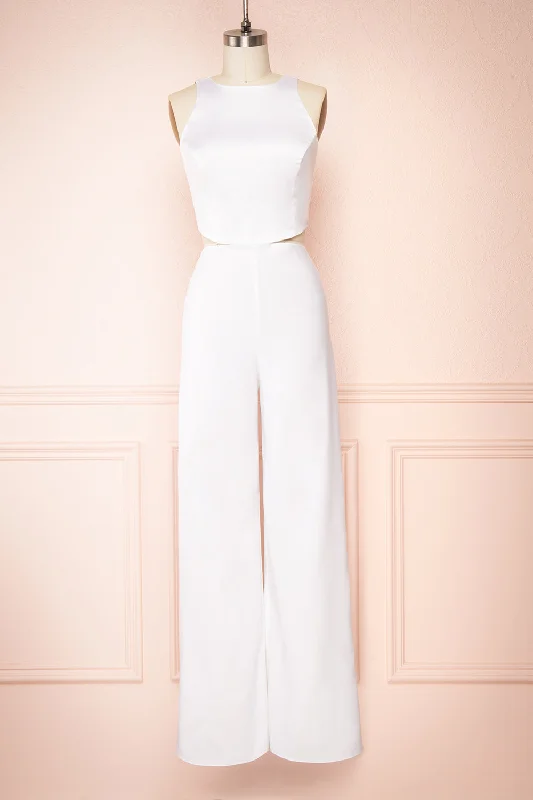 women's jumpsuits for partiesYolanda White | Sleeveless Cut-Out Satin Jumpsuit