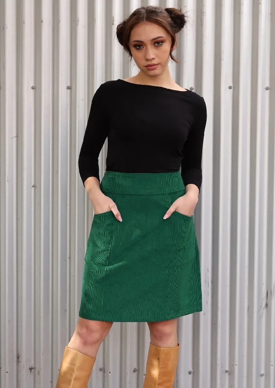 women's handmade casual skirtsAalia Corduroy Skirt Hunter Green