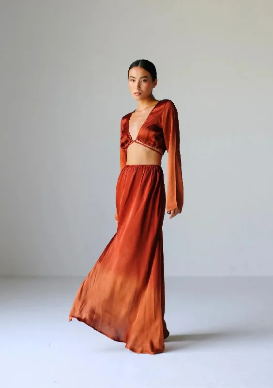 women's velvet skirtsADELE MAXI SKIRT - PICANTE/ COPPER OMBRE