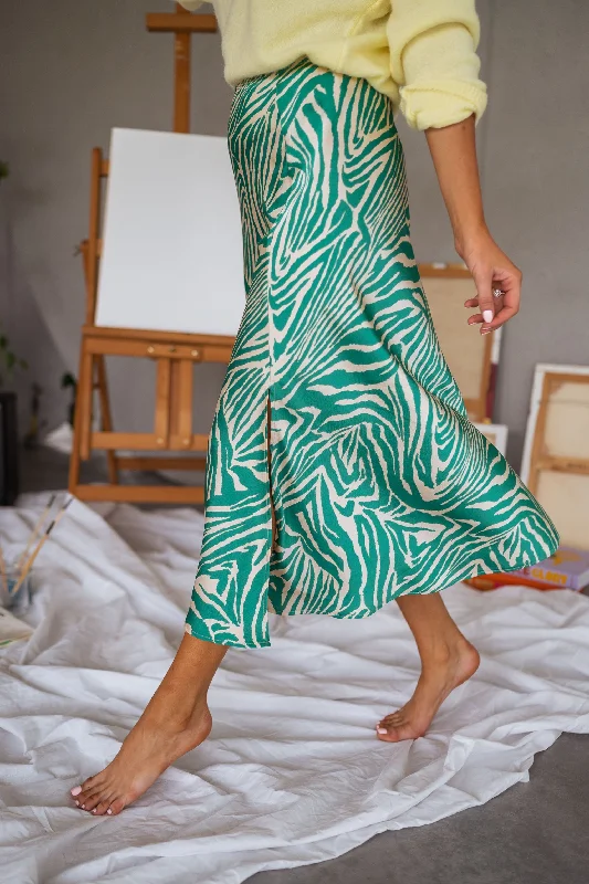 women's midi skirtsGreen and Ecru Sax Zebra Print Skirt