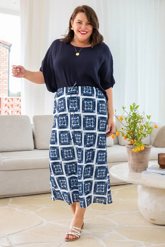 women's mini skirtsLyla Bias Skirt Alara Print Navy