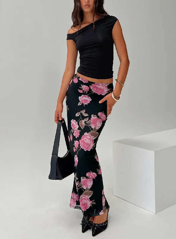 women's skater skirtsModalla Maxi Skirt Black Floral