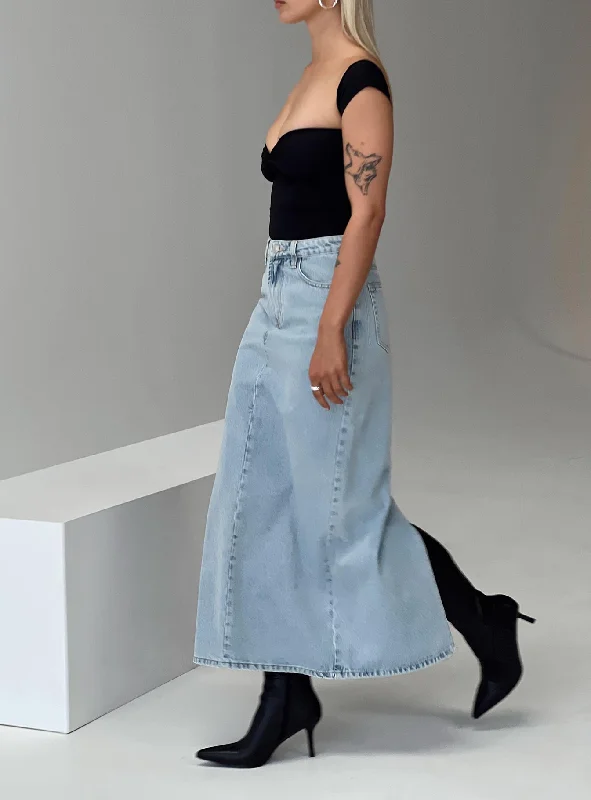 women's evening skirtsWhessler Split Back Denim Midi Skirt Light Wash